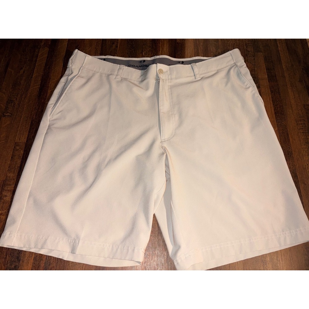 Grand Slam Mens Performance Golf Shorts Tan Khaki Flat Front Size 40 Stretch